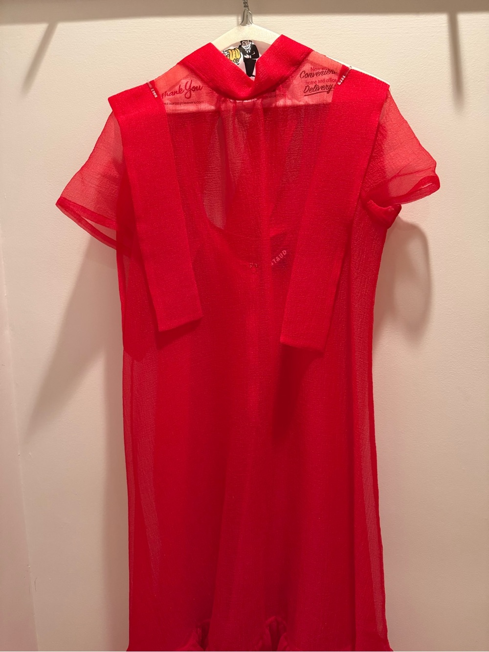STAUD Red Sheer Maxi Dress with Flounced Hem - Picture 7 of 8